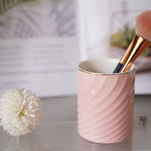 Ceramic Pencil Holder for Desk, Cute Pen Holder Stand, Makeup Brush Cup Organizer, Pink...
