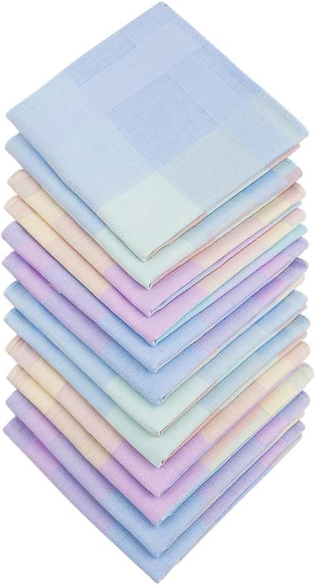 HOULIFE Handkerchiefs for Women, Soft Cotton Ladies Checkered Pattern Hankies with Stripe Candy Color 6/12PCS...