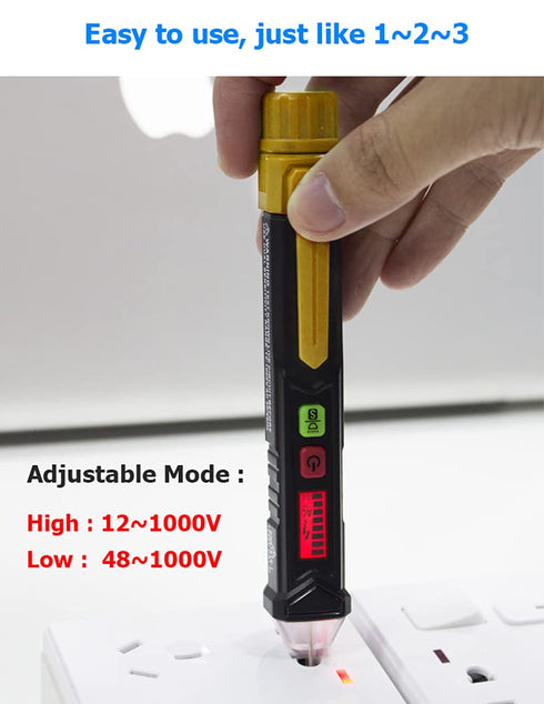 Voltage Tester, Non-Contact AC Voltage Tester Pen with Dual Range AC 12V-1000V/48V-1000V Live/Null Wire Tester Electrical Tester with LCD Display ...