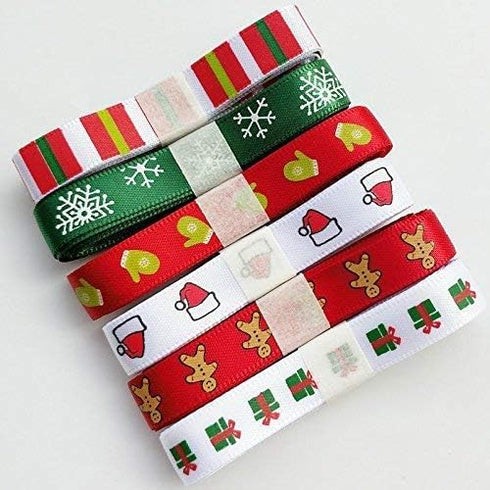 Chenkou Craft Merry Christmas 20 Yards Polyester Grosgrain Ribbon Appliques - 3/8" (10mm) Santa Ribbons Mix...