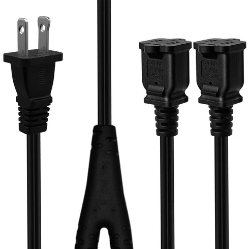 Nema 1-15P to Dual 1-15R Splitter Cable Polarized,US AC 2-Prong Male and Female Power Cable SPT2 18AWG 10A/125V (Straight 2Ft)...
