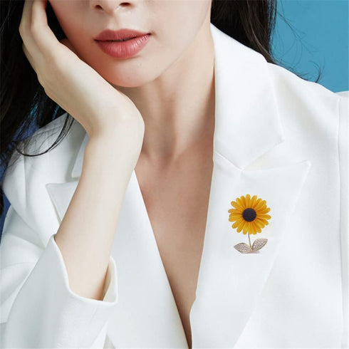 Yellow Sunflower Brooch For Women Lady Rhinestone Plant Flower Brooch Clothes Collar Dress Scarf Decoration Lapel Pin Jewelry...