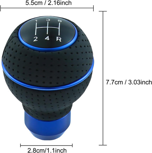 5 Speed Shift Knob Round Ball Gear Stick Leather Shifter Knob Handle Transmissions Fit Most Manual Cars Truck SUV Vehicle (Black+Blue)...