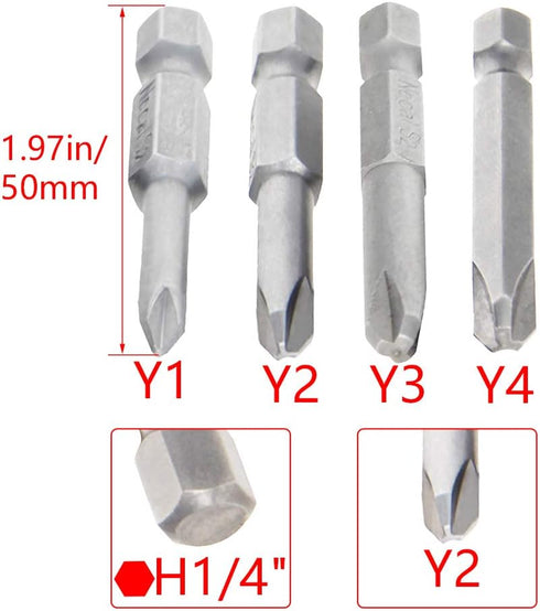 Utoolmart Y Shape Screwdriver Bits, Y1+Y2+Y3+Y4 Magnetic Y Shape Head Magnetic Screw Driver Bit, with 1/4 Inch Hex Shank, 50mm Length S2 Steel Scr...