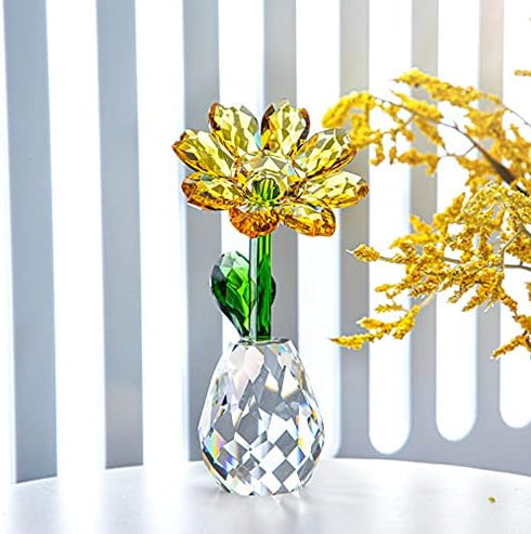 Qf QFkris Crystal Sunflower Figurine Table Crystal Flower Collectible Ornament Home Decoration Souvenir Gifts (Sunflower) for Women...