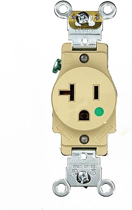 Leviton 8310-I 20 Amp, 125 Volt, Extra Heavy Duty Hospital Grade, Single Receptacle, Straight Blade, Self Grounding, Ivory...
