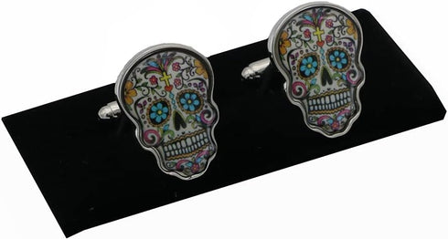 Day Of The Dead Cuff Links Muti-color Brass Material Sugar Skull Design Cufflinks with Gift Box...