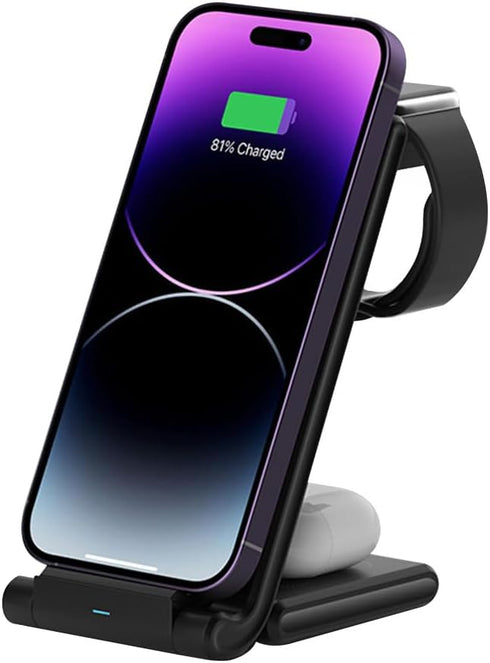 MMOBIEL Wireless Charger Compatible with iPhone, Apple Watch and AirPods - Foldable 3-in-1 Wireless Charging Station Compatible with Qi Magsafe Ch...