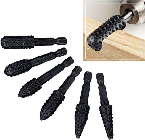 Mesee 10 Pieces Rotary Burr Rasp Set, 1/4 Inch Hex Shank Quick Change Wood Carving Drill Bits Carbon Steel File Rasp DIY Woodworking Tool for Wood...