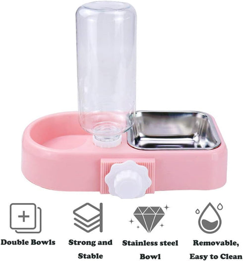 Crate Dog Cat Bowls, Dog Water and Food Bowl Set with Detachable Stainless Steel Bowl and Automatic Water Dispenser Bottle, Hanging Pet Cage Kenne...