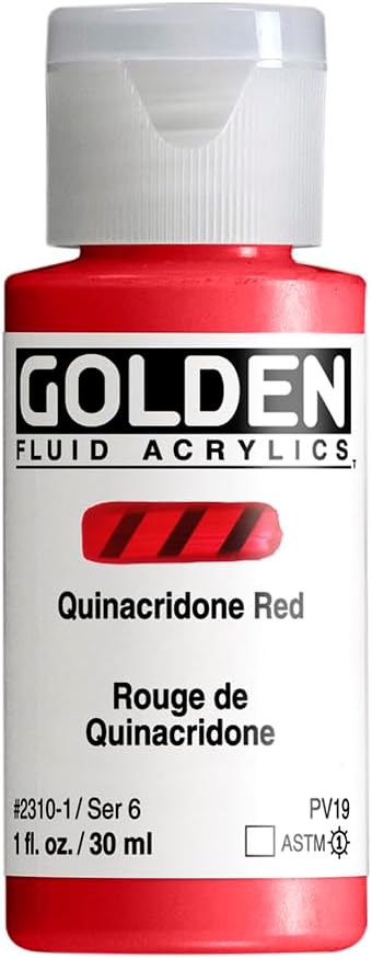 Fluid Acrylics by GOLDEN, Quinacridone Red, 1 fl. oz. Bottle, Professional Acrylic Paint, Transparent...