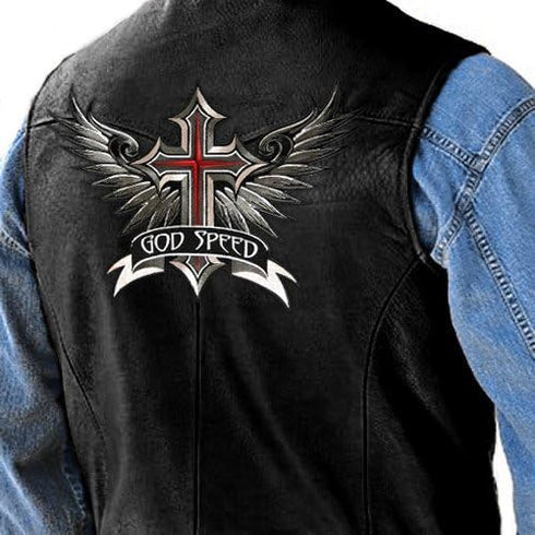 VEGASBEE® Godspeed Winged Cross Patch Wings Christian Embroidered Iron-On Patch Emblem Large Size 12" by 8.5" inches USA...