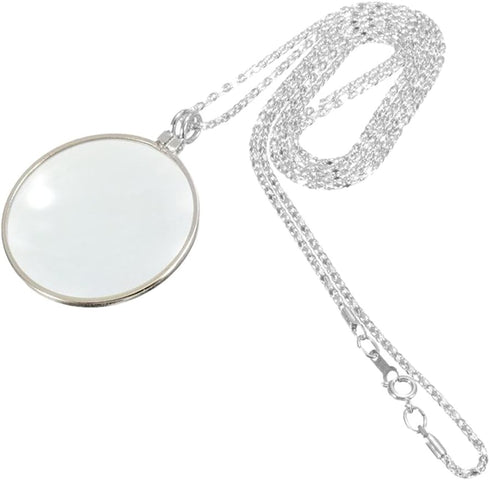 5X Magnifying Glass Pendant 1.6" Glass Lens Dia. and 35" Alloy Necklace (Silver)...