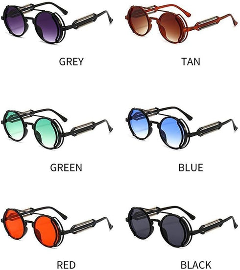 Red Retro Steampunk Sunglasses Vintage Style Sun Glasses Round Metal Frame Circle Glasses Street Shot Eyewear Unisex Cool Sun Glasses Gifts, Women...