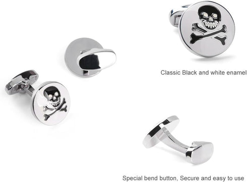 Cufflinks Unique Round Bone and Skull Engraved Cuffs Luxury Shirts Silver Cuff Links for Men...