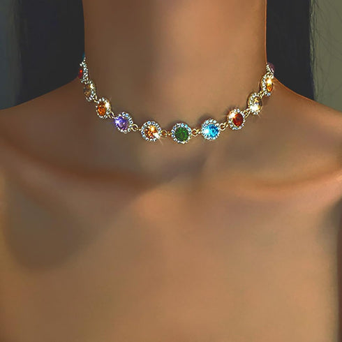 EARENT Colorful Crystal Choker Necklace Gold Rhinestone Chokers Sparkly Necklaces Chain Minimalist Prom Party Neck Jewelry for Women...