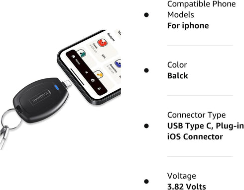 Mini Keychain Portable Charger for iPhone, (2024 Upgraded) Power Emergency Pod, Wireless Keychain Phone Charger Emergency Power Quick Small Extern...
