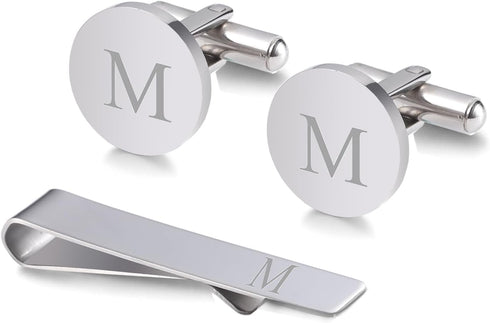 Initial Cufflinks and Tie Clip Set for Men,Stainless steel Letter Cuff Links and Tie Bar Set gift for Father Husband Son Boyfriend...