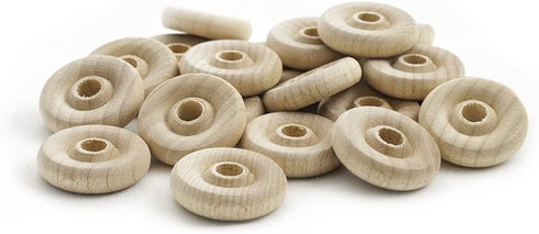 Craftparts Direct 1" Classic Wood Wheels – Pack of 50, 3/8" Thick Birch Wheels with Pre-Drilled Holes for DIY Crafts, Toy Making, and Hobby Projec...
