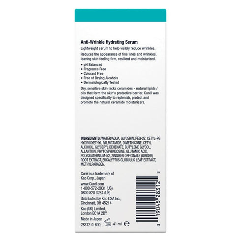 Curel Japan Anti-Wrinkle Hydrating Serum, Lightweight Serum, Fragrance Free & Colorant Free, Sensitive Skin Serum, 1.3 Oz...