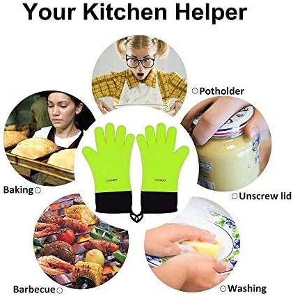 GEEKHOM Grilling Gloves, Heat Resistant Gloves BBQ Kitchen Silicone Oven Mitts, Long Waterproof Non-slip Potholder for Barbecue, Cooking, Baking(G...