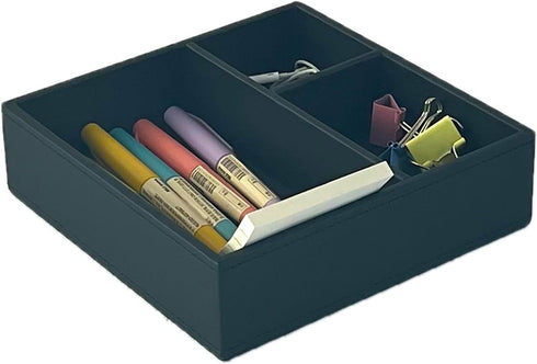 UnionBasic Flat 3-Slot Small Desk Drawer Tray Stationery Sundries Gadget Organizer Storage Box Business Card Holder Key Container, Black Square...