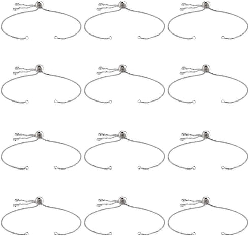 1 Box 12Pcs 9.84 Inch Adjustable Slider Bracelet Chain Slider Chain Bracelets Extender Chains with Rhinestone Brass Slider Bracelets Findings for ...