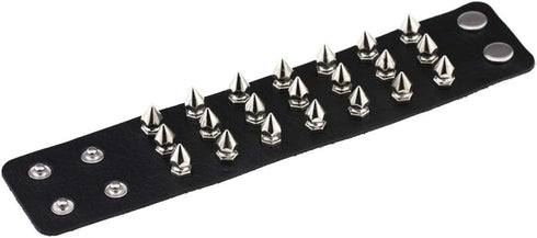 Multicolor PU Simulated Leather Silvert-tone Spikes Rivets Adjustable Buckle Bracelet, Pack of 2 PCs...