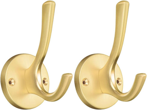ZUONAI Gold Coat Hooks 2 Pack Heavy Duty Brushed Towel Hooks Screws Solid Brass Wall Gold Hooks for Hanging Coats, Hats, Jacket, Clothing and Keys...