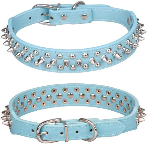 Spiked Dog Collar, Mushrooms Rivet Studded Adjustable Pu Leather Pet Collars for Cats Puppy Dogs (M, Light Blue)...