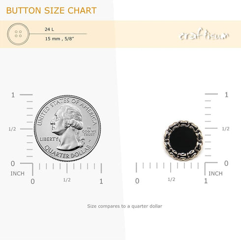 Classic Golden Metal Base Black Enamel Sewing Shank Buttons 20 Pcs - 15mm, 5/8"...