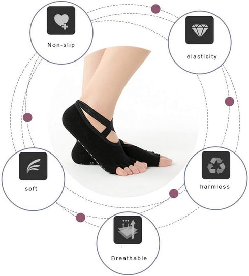 Pengxiaomei 4 Pairs Non Slip Pilates Socks,Yoga Socks for Women, Women's Yoga Socks with Toes, Clasped Pilates Socks for Ballet Pilates Barre Danc...