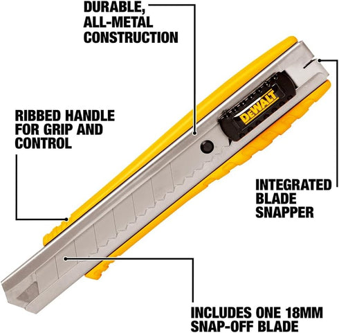 DEWALT Utility Knife, Heavy Duty Cutter with Snap-Off Blade, 18mm (DWHT10038)...