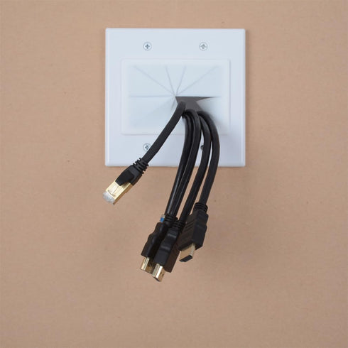 2 Gang Wall Plate White 2 Pack, Silicone Cable Pass Through Wall Plate for Power Cable, Audio Video and Ethernet Cable, Speaker Wire Management (W...