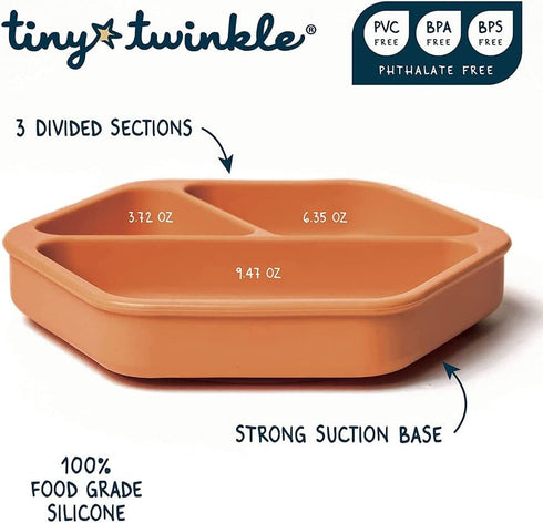 Tiny Twinkle Silicone Suction Baby Plate, Suction Grip Divided Dish for First Foods and Self-Feeding Toddlers, Baby Led Weaning Supplies for Indep...