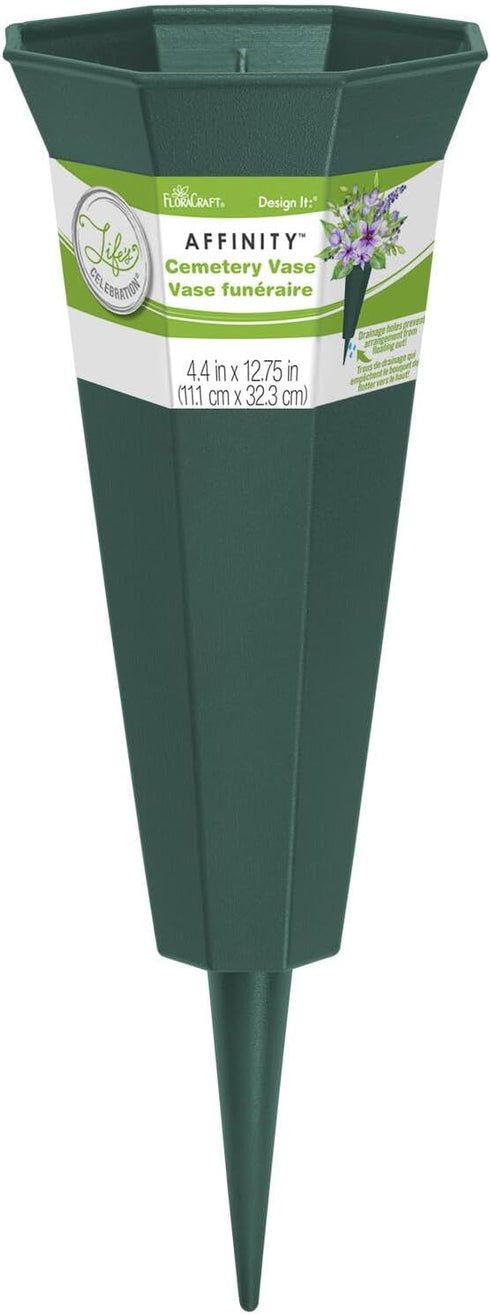 FloraCraft Affinity Plastic Cemetery Vase with Permanent Spike 4.4 inch x 12.75 inch Green...