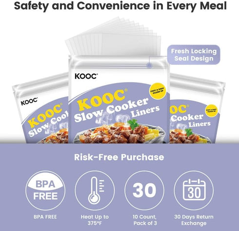 KOOC Slow Cooker Liners 8"x11" 30 Count Mini Size Disposable Pot Liners Cooking Bags Fit 0.65 qt to 1.25 qt Pot BPA Free Fresh Locking Seal Design...