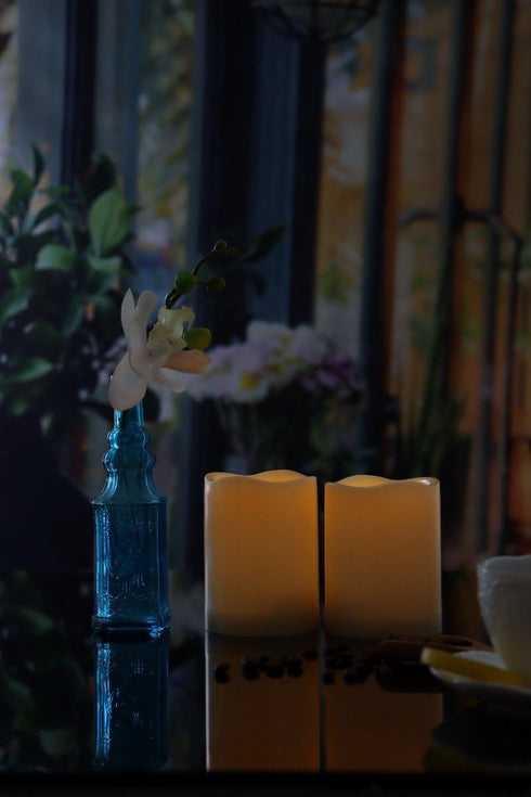 Outdoor Battery Operated Flameless Candles with Timer, Realistic Flickering Plastic Fake Electric LED Pillar Lights Waved Edge for Home Garden Wed...