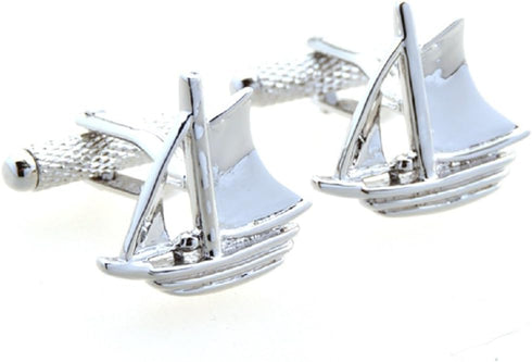 Sailing Ship Sailboat Sails Pair Cufflinks in a Presentation Gift Box & Polishing Cloth...