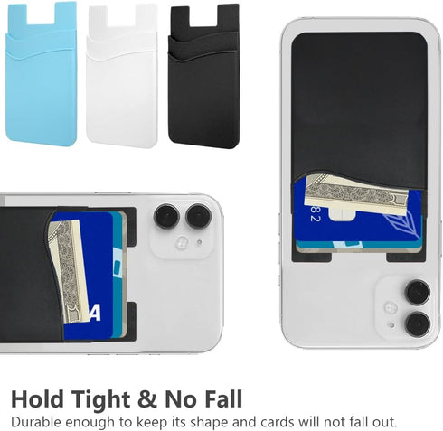 Phone Wallet Stick on, 6Pack Phone Card Holder, Silicone Card Holder for Back of Phone Case, Sticky Credit Card Holder for iPhone,Samsung,Smartpho...