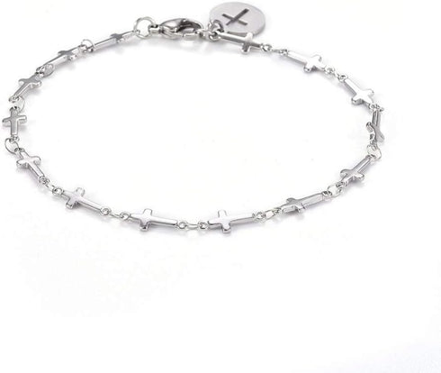 304 Stainless Steel Cross Link Anklet Lobster Flat Cross Silver Color 8.8" A48...
