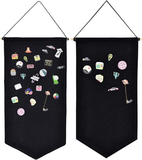2PCS Wall Hanging Brooch Jewelry Storage Case Canvas Display Stand Enamel Pin Display Banner Holder Earrings Necklace Glitter Pin Collection Organ...