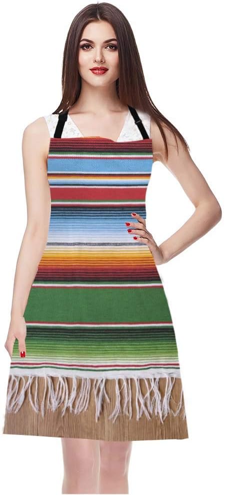 WONDERTIFY Mexican Style Apron,Traditional National Blankets Colorful Lines Bib Apron with Adjustable Neck for Men Women,Suitable for Home Kitchen...