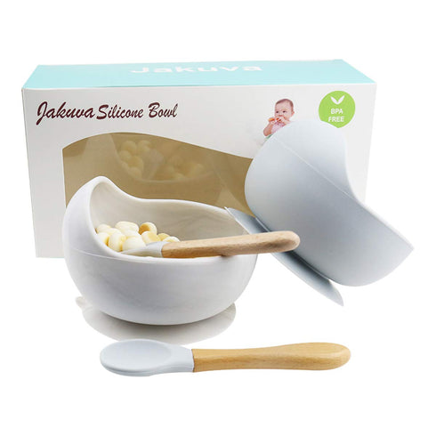 Jakuva Silicone Baby Bowls with Spoon, 2PCS Baby Feeding Set Suction Bowls for Kids Toddlers -BPA Free-Baby Dishes Utensils (Gray & White Marble)...