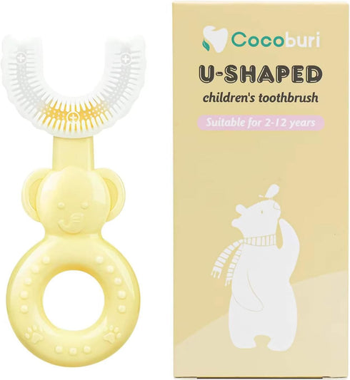 Kids U-Shaped Toothbrush Manual Training Tooth Brush Silicone soft head toothbrush 361 ° oral cleaning toothbrush(Yellow...