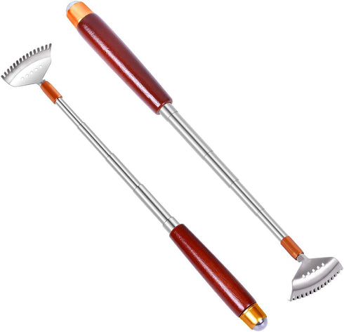 Back Scratchers, 2 Pack Backscratchers for Women Men Adults Extendable Wood Handle, 304 Stainless Steel Wide Claw, Multi-Functional Massage Roller...