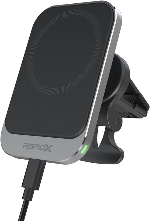 RapidX Dashio MW1 Car Vent Mount & Magnetic Wireless Charger Pad, up to 15W, for iPhone 15/14/13/12 & Newer, or Other iPhone/Android with Magnetic...