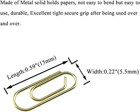 HAHIYO Paper Clips Sturdy 0.59 inches Length 50 Pack Mini Paperclips Heavy Duty Tight Grip Rust Proof Reusable Metal Bright Gold for Home Office S...