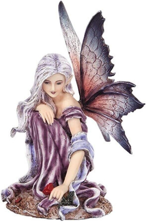 Pacific Giftware 5.25 Inch Fairyland Purple Winged Fairy with Red Rose Statue Figurine...