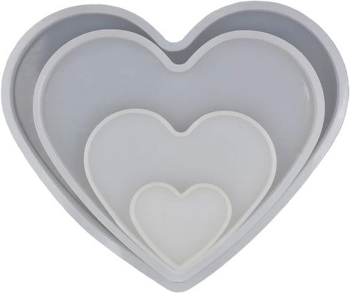 4Set Love Heart Shape Epoxy Mold - Size 18cm, 15cm, 10cm, 5.2cm DIY Resin Casting Silicone Mold (Not Deep Heart)...